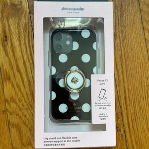 Kate Spade iPhone 12 mini case. Polka dot flexible case and ring stand. New